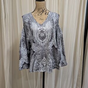 Black And White Cold Shoulder Top
